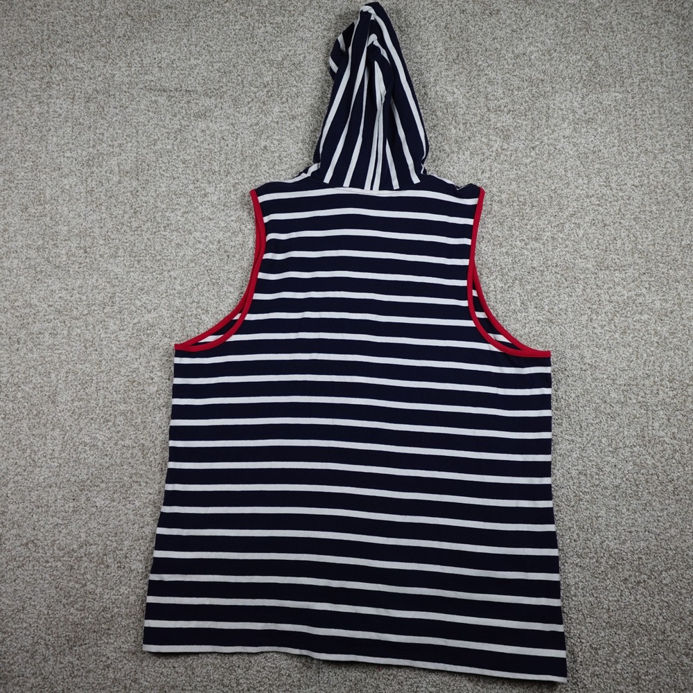CJ Banks Womens 2X Navy Blue White Striped Sleeveless Full Zip Hoodie Vest Star - Picture 4 of 5